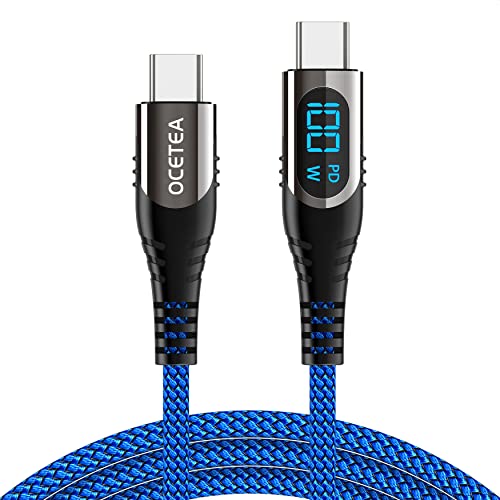 Ocetea Langes USB-C-auf-USB-C-Kabel, 5A 6ft Typ-C Kabel mit LED Anzeige, Nylon-Ladekabel, schnelles Laden, für MacBook Pro, iPad Pro Air Mini, Samsung Galaxy S22 S21, Pixel, Switch, 2 m von Ocetea