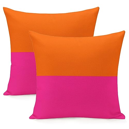 Ochori Set mit 2 abstrakten Retro-Kissenbezügen im 70er-Jahre-Stil, Hot Pink, Orange, 45,7 x 45,7 cm, ästhetischer Kissenbezug, Heimdekoration, Wohnzimmer, gemütlicher Kissenbezug für Bett, Couch, von Ochori