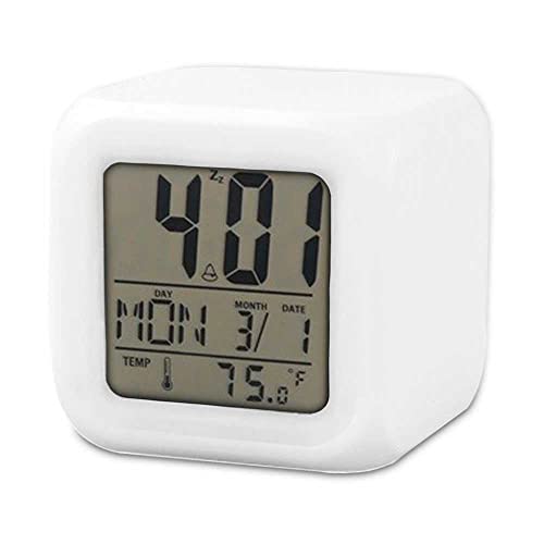 OcioDual LED Wecker Würfelwecker Farbwechsel Uhr Alarmwecker Thermometer Kalender Weiss von OcioDual