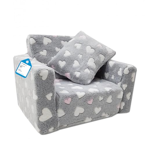 Odolplusz Kindersessel Mini-Sessel Kinderstuhl Relaxsessel Kuschelsessel (Herzen grau + Weiss/pink) von Odolplusz