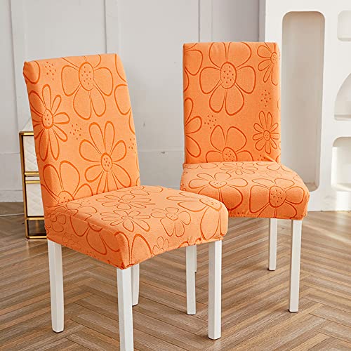 Odot Stuhlhussen Esstisch Mit 2 4 6 Stühlen Set, Blumen Jacquard Stretch Stuhlhussen Hussen Abnehmbarer Waschbarer Stuhlbezug Sesselbezug für Hotel,Bankett,Restaurant,Haus (2er Set,orange) von Odot