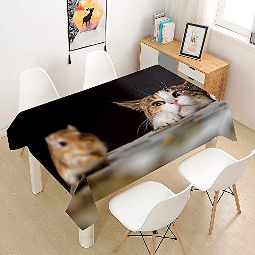 Oduo Tischdecke Wasserdicht Polyester Rechteckig, 3D-Katze Bedruckte Tischdecke Pflegeleicht Fleckschutz Ölfest Abwaschbar Outdoor Garten Deko Farbe & Größe Wählbar (Maus,140x160cm) von Oduo