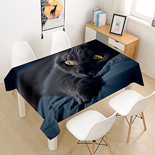 Oduo Tischdecke Wasserdicht Polyester Rechteckig, 3D-Katze Bedruckte Tischdecke Pflegeleicht Fleckschutz Ölfest Abwaschbar Outdoor Garten Deko Farbe & Größe Wählbar (Schwarze Katze,140x240cm) von Oduo