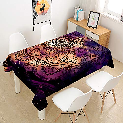 Oduo Tischdecke Wasserdicht Polyester Rechteckig, 3D Orientalischer Mandala-Stil Tischdecke Pflegeleicht Fleckschutz Abwaschbar Indoor Küche Outdoor Garten Deko (Sternenklarer Himmel,100x140cm) von Oduo