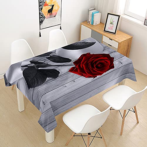 Oduo Tischdecke Wasserdicht Polyester Rechteckig, 3D Rosendruck Tischdecke Pflegeleicht Fleckschutz Abwaschbar Indoor Küche Outdoor Garten Deko (Graue Bretter,140x160cm) von Oduo