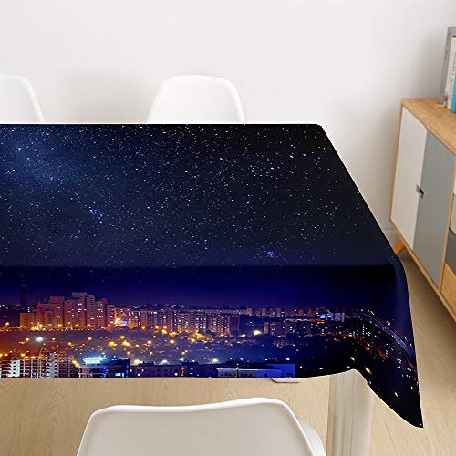 Oduo Tischdecke Wasserdicht Polyester Rechteckig, 3D Stadt Bedruckte Tischdecke Pflegeleicht Fleckschutz Ölfest Abwaschbar Outdoor Garten Deko Farbe & Größe Wählbar (Sternenklarer Himmel,100x140cm) von Oduo