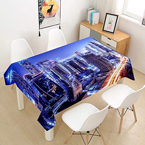 Oduo Tischdecke Wasserdicht Polyester Rechteckig, Pflegeleicht Fleckschutz Ölfest Abwaschbar Outdoor Garten Deko Farbe & Größe Wählbar, 3D-Weltarchitektur (Dubai Nachtansicht,100x140cm) von Oduo