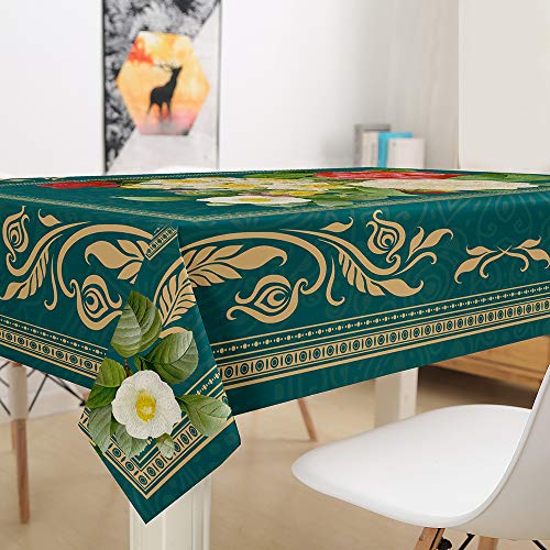 Oduo Tischdecke Wasserdicht Polyester Rechteckig, Tischdecke mit Blumenmuster Pflegeleicht Fleckschutz Ölfest Abwaschbar Outdoor Garten Deko Farbe & Größe Wählbar (Klassische Blumen,140x220cm) von Oduo