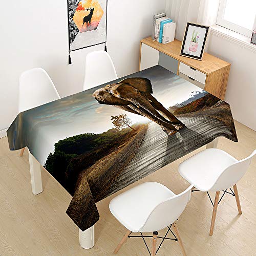 Oduo Tischdecke Wasserdicht Polyester Rechteckig, Tischdecke mit Elefantendruck Pflegeleicht Fleckschutz Ölfest Abwaschbar Outdoor Garten Deko Farbe & Größe Wählbar (3D Grauer Elefant,100x140cm) von Oduo