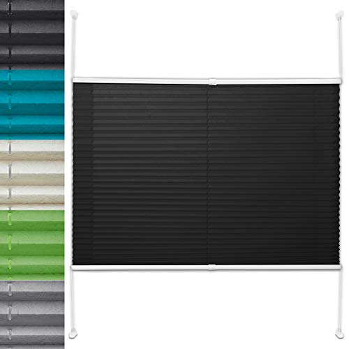 Office Marshal Plissee Rollo/Jalousie | Sichtschutz ohne Bohren, Klemmfix | Faltstore in moderner Crushed Optik | Schwarz | Größe wählbar (200 cm Länge x 110 cm Breite) von OfficeMarshal