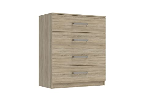 Oggi Salerno Kommode mit Vier Schubladen und einem Schrank Breite 83 cm Minimalistisch 16 mm Schichtstoffplatte für Wohnzimmer Schlafzimmer Büro Modern Geräumig Sonoma Eiche von Oggi