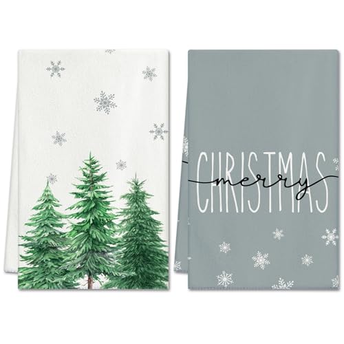 Ohok 2 Stück Weihnachten Handtücher 45x65 cm, Mode Dekoration Küchentücher Grinch Weihnachtsmann Geschirrtücher Weiche Mikrofasertücher für Badezimmer Küche Trockentuch Weihnachten Deko (Set I) von Ohok