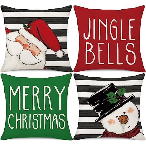 Ohok 4er Set Dekorativ Weihnachten Kissenbezug 45x45 cm, Polyester Leinen Zierkissenbezüge Grinch Hirsch Schneemann Kissenbezüge Dekor Kissenhülle Set für Schlafzimmer Wohnzimmer Sofa Couch Auto (E) von Ohok