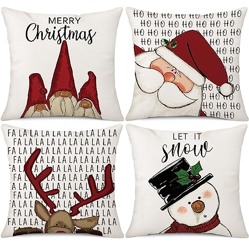 Ohok 4er Set Dekorativ Weihnachten Kissenbezug 45x45 cm, Polyester Leinen Zierkissenbezüge Grinch Hirsch Schneemann Kissenbezüge Dekor Kissenhülle Set für Schlafzimmer Wohnzimmer Sofa Couch Auto (B) von Ohok