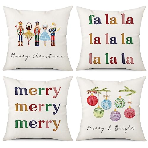 Ohok 4er Set Dekorativ Weihnachten Kissenbezug 45x45 cm, Polyester Leinen Zierkissenbezüge Grinch Hirsch Schneemann Kissenbezüge Dekor Kissenhülle Set für Schlafzimmer Wohnzimmer Sofa Couch Auto (N) von Ohok