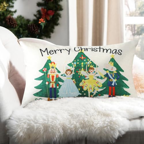 Ohok Dekorativ Weihnachten Kissenbezug 30x50 cm, Polyester Leinen Zierkissenbezüge Kissenbezüge Dekor Kissenhülle Set für Wohnzimmer Schlafzimmer Sofa Couch Auto (Weihnachtsbaum) von Ohok