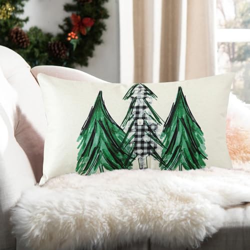 Ohok Dekorativ Weihnachten Kissenbezug 30x50 cm, Polyester Leinen Zierkissenbezüge Merry Christmas Kissenbezüge Dekor Kissenhülle Set für Schlafzimmer Wohnzimmer Sofa Couch (Weihnachtsbaum) von Ohok