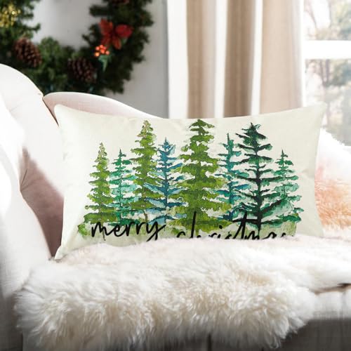 Ohok Dekorativ Weihnachten Kissenbezug 30x50 cm, Polyester Leinen Zierkissenbezüge Merry Christmas Kissenbezüge Dekor Kissenhülle Set für Schlafzimmer Wohnzimmer Sofa Couch (Weihnachtswald) von Ohok