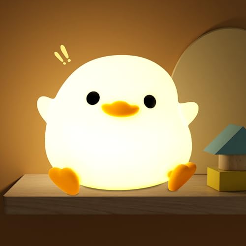 OkiyiD Ente Nachtlicht, niedliche Ente Geschenke für Mädchen, Entenlampe Geschenke Nachttischlampe für Kinderzimmer, ABS+SIL, Touch-Steuerung, tragbar und wiederaufladbar, dimmbar von OkiyiD