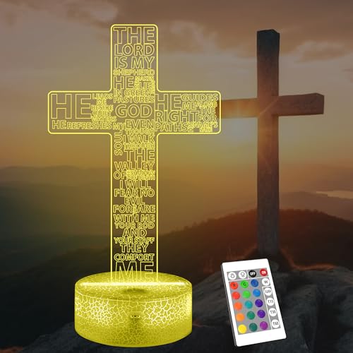 OkiyiD Kreuz 3D Nachtlicht, Church Illusion Hologramm Lampe, Jesus-Kreuz-3D-Nachtlicht, 16 Farbwechsel mit Fernbedienung Geburtstagsgeschenk für Frau Mann Kind Weihnachten Ostergeschenke von OkiyiD