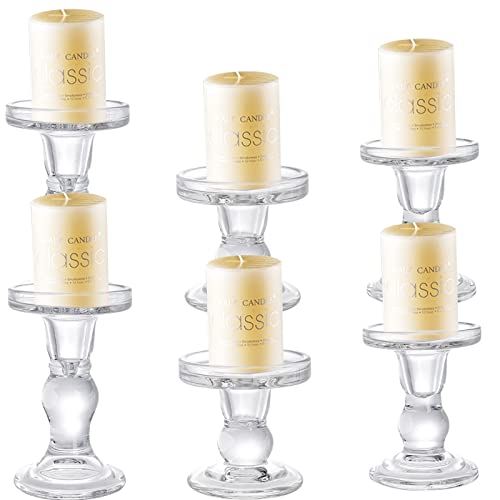 Okllen Set von 6 Glaskerzenhaltern, klarer Säulenkegel Kerzenhalter Kristall Teelicht Kerzenhalter Ständer für Esstisch, Hochzeit Tafelaufsätze, Wohnzimmer, Wohnkultur von Okllen