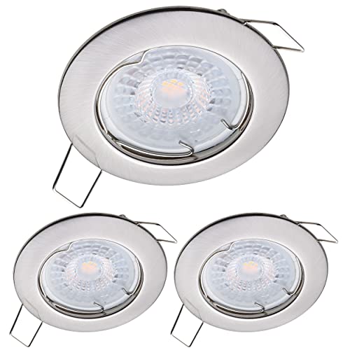 Oktaplex 3er Set LED Spots - 3 Stufen dimmbar - 4,8W 2700K 230V 380lm Warmweiß 110° - Deckenspot Edelstahl gebürstet Lochmaß 60mm Deckenstrahler Sedan von Oktaplex lighting