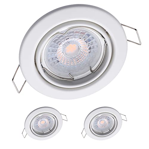 3x Oktaplex Einbaustrahler schwenkbar Dijon - mit Nizza LED Modul 4,8W 230V 3000K 380lm Warmweiß 110° - Deckenleuchte Weiß Lochmaß 68mm von Oktaplex lighting