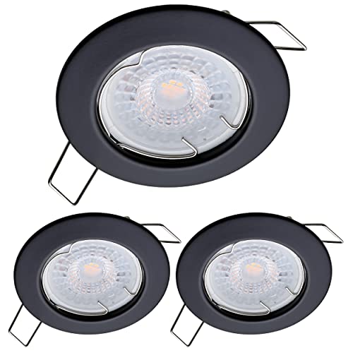 Oktaplex Lighting 3er Set LED Einbaustrahler Sedan - mit LED Modul 4,8W 2700K 230V 380lm Warmweiß 110° - Spot Schwarz Lochmaß 60mm von Oktaplex lighting