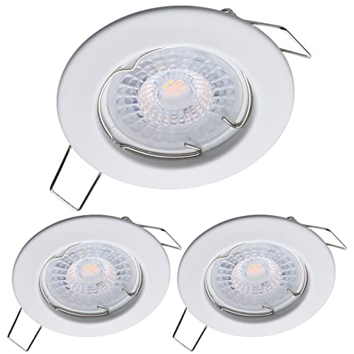 Oktaplex lighting 3er Set LED Einbaustrahler Sedan - mit LED Modul 4,8W 2700K 230V 380lm Warmweiß 110° - Spot Weiß Lochmaß 60mm von Oktaplex lighting