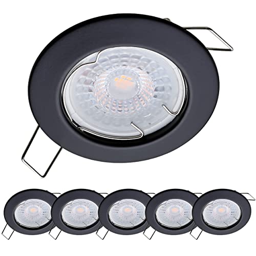 Oktaplex lighting 6er Set LED Einbaustrahler Sedan - mit LED Modul 4,8W 2700K 230V 380lm Warmweiß 110° - Spot Schwarz Lochmaß 60mm von Oktaplex lighting