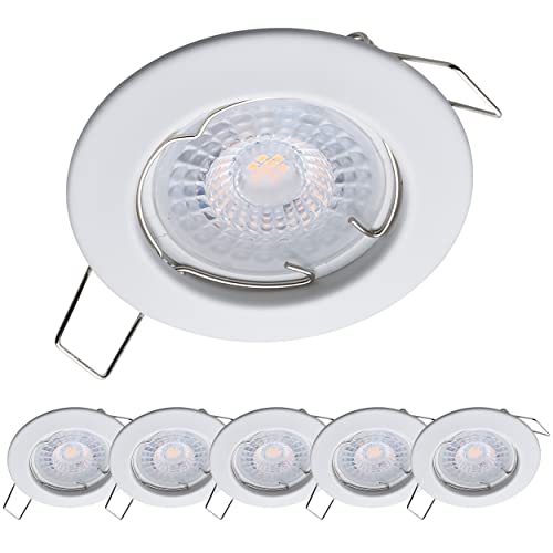 Oktaplex lighting 6er Set LED Einbaustrahler Sedan - mit LED Modul 4,8W 2700K 230V 380lm Warmweiß 110° - Spot Weiß Lochmaß 60mm von Oktaplex lighting