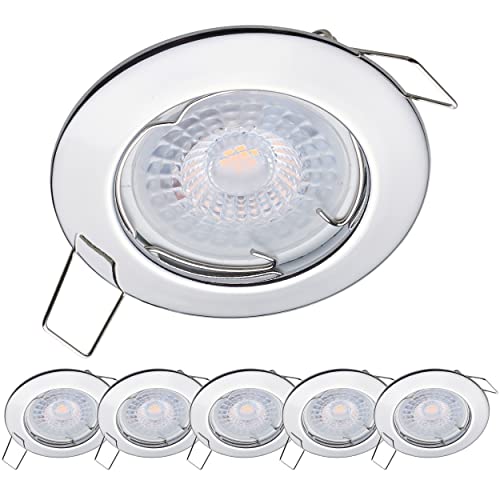 Oktaplex Lighting 6er Set LED Spot Sedan - mit LED Modul 4,8W 2700K 230V 380lm Warmweiß 110° - Einbaustrahler Chrom Lochmaß 60mm von Oktaplex lighting