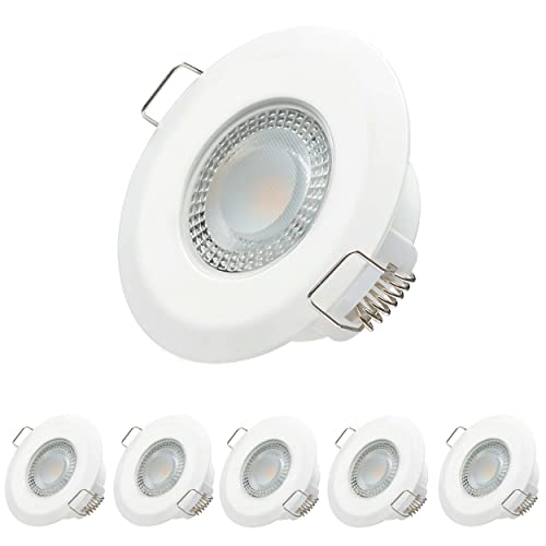 Oktaplex Lighting 6er Set LED Einbaustrahler - Paris Bain 5W 2700K 230V 350lm IP 44 Ra>97 Warmweiß Ultra Flach 30 mm Bad Deckenspots, LED Spot weiß von Oktaplex lighting