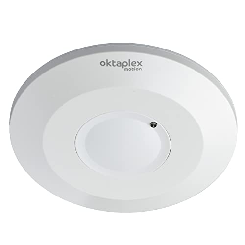 Oktaplex Ida Decken-Bewegungsmelder flach 360° Hochfrequenz-Sensor 2-16m Reichweite 230V Präsenzmelder weiß mit Dämmerungssensor von Oktaplex motion