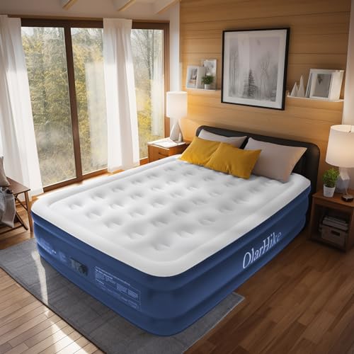 OlarHike Luftmatratze 2 Personen mit Integrierter Elektrischer Pumpe, Luftbett Selbstaufblasend, Premium-Gästebett, Aufblasbare Matratze für Camping oder Heimgebrauch(Blau)-203 x 152 x 46 cm von OlarHike