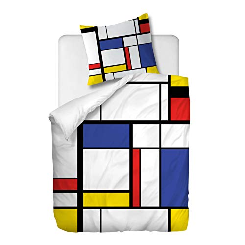 Bettwäsche Set 2 teilig,Mondrian Art Bettbezüg 155 x 220 cm und 1 Kissenbezüg 80 x 80 cm,Hypoallergenic,70% Polyester/30% Lyocell Mikrofaser Schlafkomfort und mit Reißverschluss - Muster 6 von OliveSleep