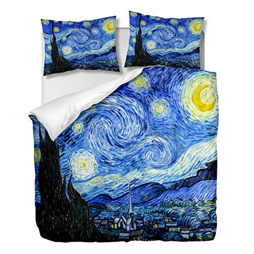 OliveSleep Sternennacht-Bettbezug-Set, Einzelgröße, klassisches Gemälde von Van Gogh Bettbezug-Set, dekoratives 2-teiliges Bettwäsche-Set mit 1 Kissenbezug (Multi 29, Einzelbett) von OliveSleep