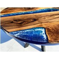 Made To Order Walnuss Holz Blau Ozean Meer Durchmesser Runde Fluss Epoxy Tisch-Ozean Tisch-Esstisch-Kaffeetisch-Bürotisch-%100 Handmade von OliviaEpoxyDesign