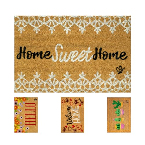 OLIVO.shop JOY 16 - Kokosmatte, Fußmatte für den Eingangsbereich des Hauses, Kokosmatte mit bunten Schriftzügen und Drucken, 40 x 60 cm (HOME SWEET HOME) von Olivo Tappeti
