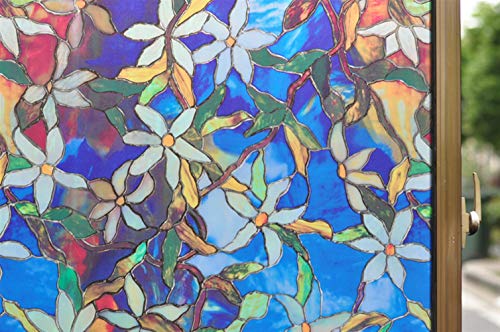 Ommda 3D Fensterfolie Bunt Blumen Milchglas Selbsthaftend Statisch Haftend Fensterfolie Ohne Kleben Ablösbar Deko,Blume,45x200cm von Ommda