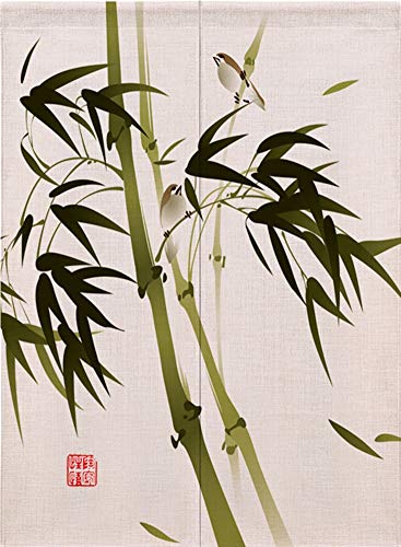 Ommda Japanische Noren Vorhang Türvorhang Modern Blume Leinenoptik Fliegen Insektenvorhang Tür Vorhang küche mit Stange,Bambus,80x120cm von Ommda