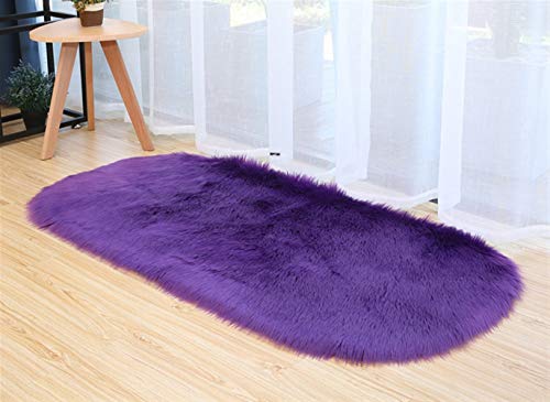 Ommda Teppiche Kunstfell Oval Wohnzimmer Teppich Fellimitat für Schlafzimmer Wollteppich Shaggy Langflor Abwaschbar Matten für Kinderzimmer,Lila,60x120cm von Ommda