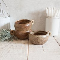 Set Mit 3 Vintage-Tassen Aus Braun Getöntem, Glasiertem Steingut von OneDayInFrance