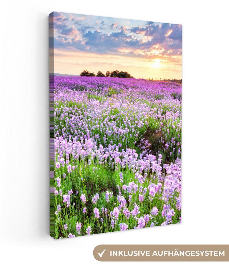 OneMillionCanvasses® Leinwandbild Blumen - Lavendel - Lila - Himmel - Sonnenuntergang - Wiese - Natur, (1 St), Leinwand Wandbild, Wanddekoration 20x30 cm von OneMillionCanvasses®