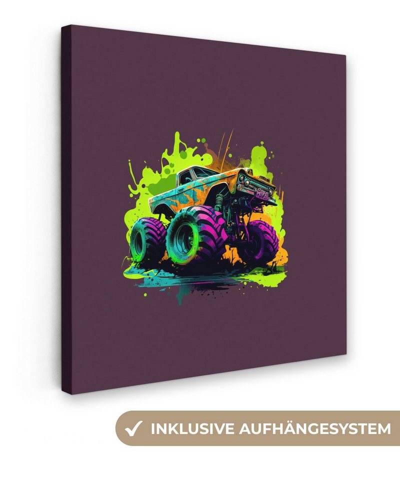 OneMillionCanvasses® Leinwandbild Monstertruck - Grün - Neon - Auto - Design, (1 St), Leinwand Bilder für Wohnzimmer Schlafzimmer von OneMillionCanvasses®