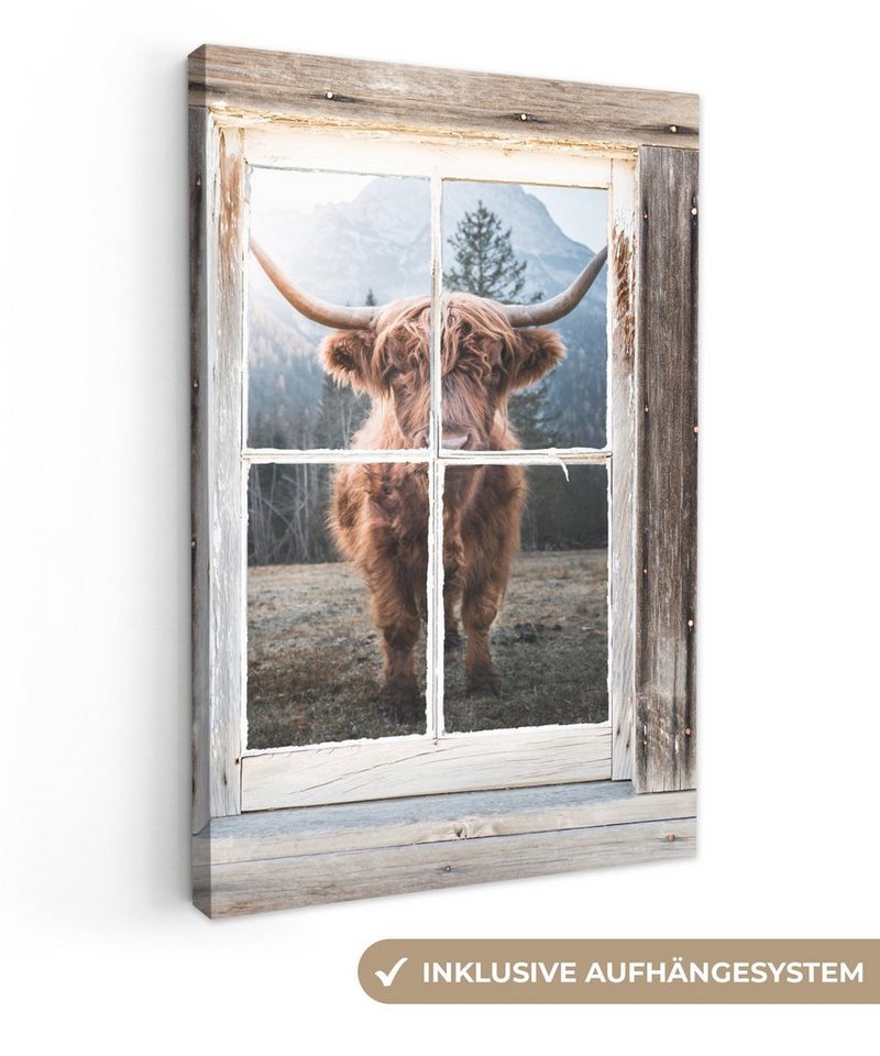 OneMillionCanvasses® Leinwandbild Schottischer Highlander - Kuh - Ansicht, (1 St), Leinwandbild fertig bespannt inkl. Zackenaufhänger, Gemälde, 20x30 cm von OneMillionCanvasses®