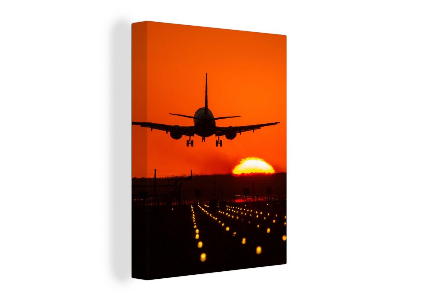 OneMillionCanvasses® Leinwandbild Sonnenuntergang - Flugzeug - Orange - Sonne, (1 St), Bild auf Leinwand Wandbild Leinwandbilder Wanddekoration Kunstdruck Wandkunst Gemälde von OneMillionCanvasses®