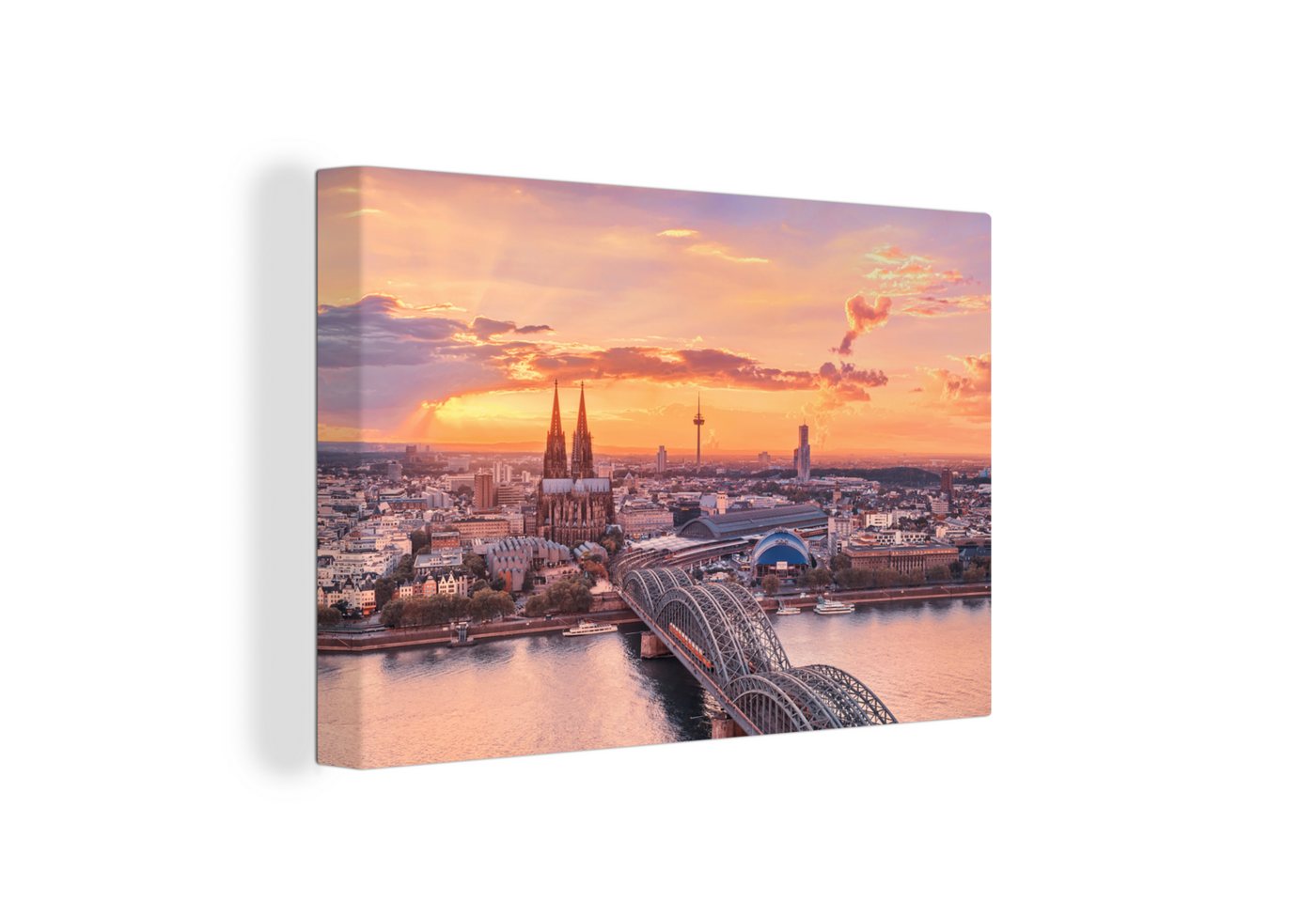 OneMillionCanvasses® Leinwandbild Sonnenuntergang - Köln - Deutschland, (1 St), Wandbild Leinwandbilder, Aufhängefertig, Wanddeko, 30x20 cm von OneMillionCanvasses®