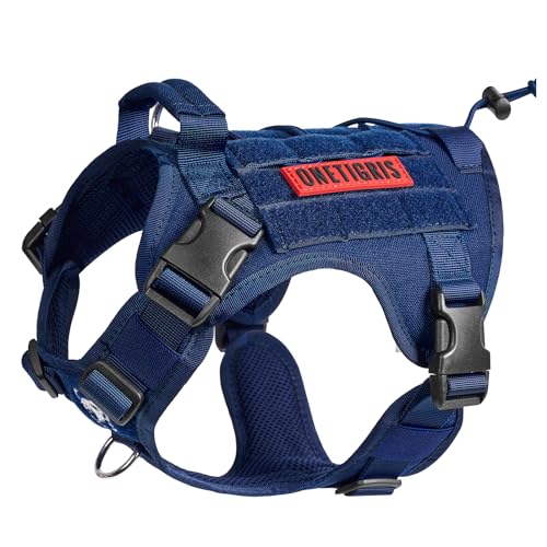 OneTigris Hundegeschirr, FIRE Watcher Taktische Geschirr MOLLE Sicherheitsgeschirr Service Hunde Hundeweste mit 1 Griffe und 2 No-Pull D-Ring 1000D Nylon (S, Blau) von OneTigris