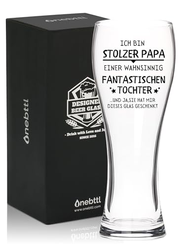 Onebttl Geschenke für Papa, Papa Geschenke für Vatertag, Geburtstag, Weihnachten von Sohn, Tochter, 450 ml Bierglas, Pint Glas, Fantastischen Tochter von Onebttl